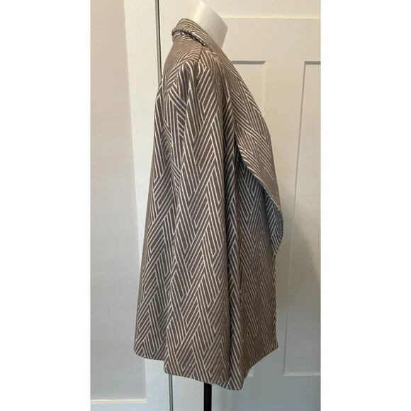 CHICOS Womens Open CARDIGAN Long Sleeve TAUPE White STRIPE Size 2 (L/12) - Picture 3 of 5